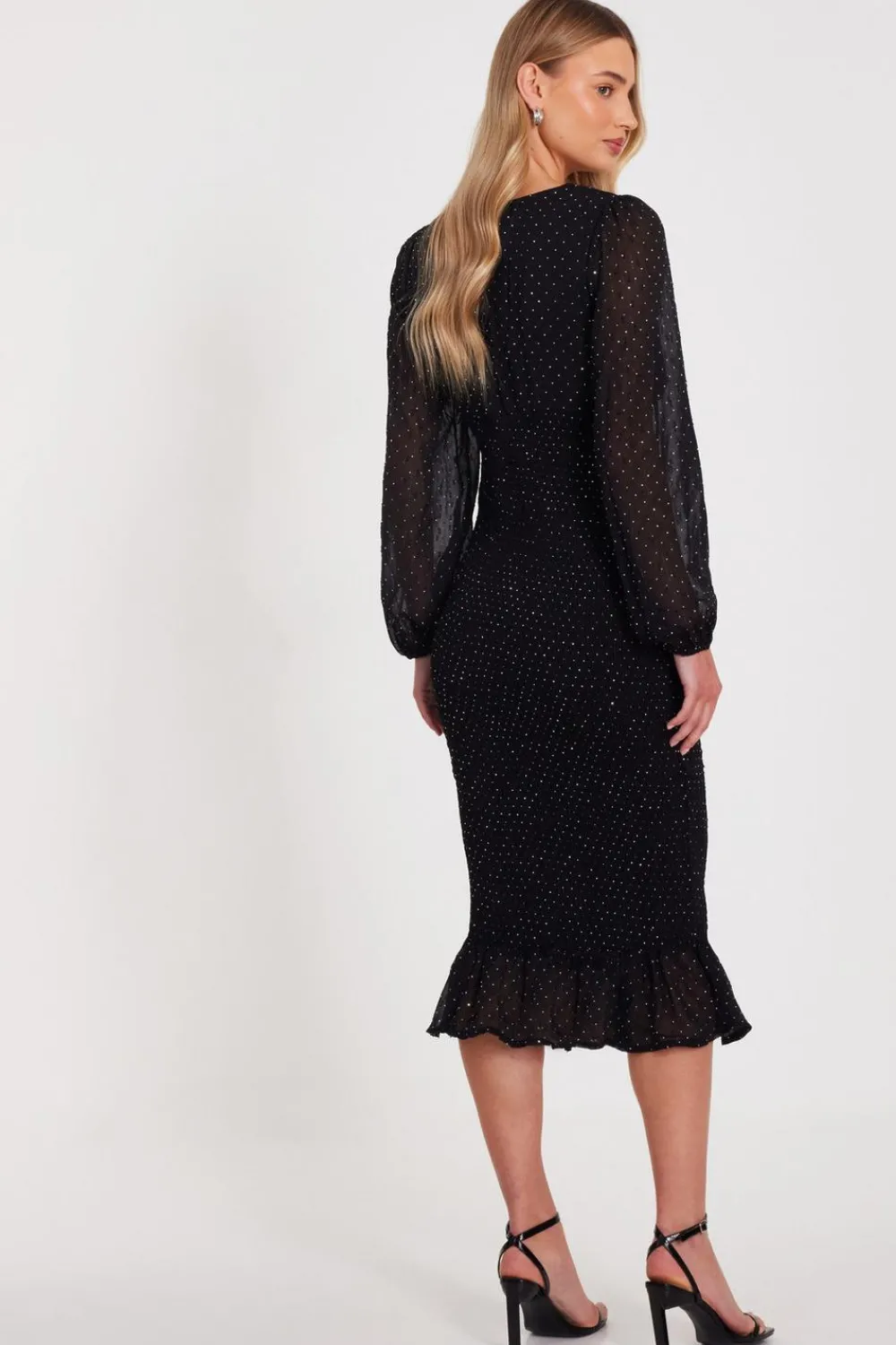 Quiz Evening Dresses|Going Out>Black Chiffon Diamante Midi Dress