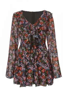 Quiz Summer Clothes|Going Out>Black Chiffon Floral Skater Dress