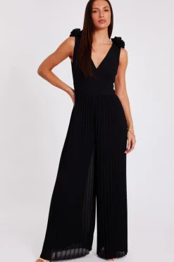 Quiz Occasion Jumpsuits|Evening Jumpsuits>Black Chiffon Pleated Jumpsuit