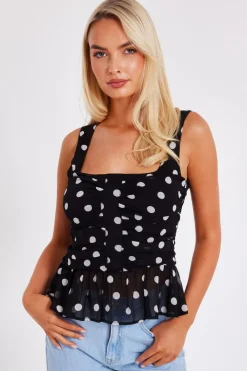 Quiz Going Out Tops|Day Tops>Black Chiffon Polka Dot Top