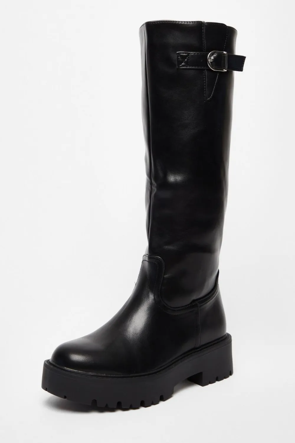 Quiz Boots>Black Chunky Knee High Boots