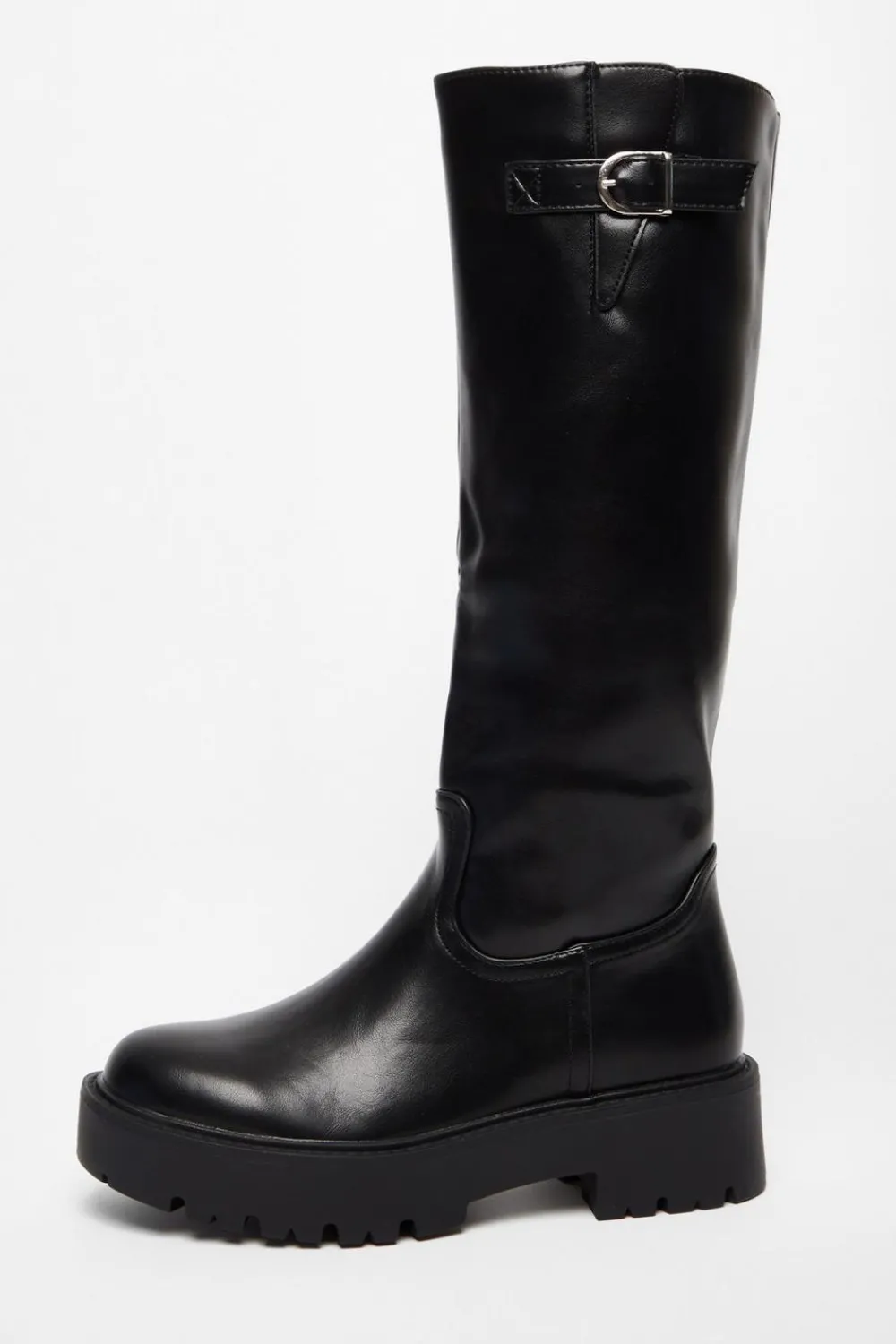 Quiz Boots>Black Chunky Knee High Boots