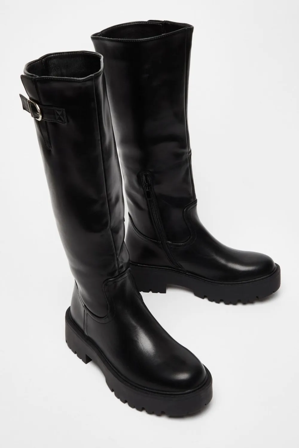 Quiz Boots>Black Chunky Knee High Boots