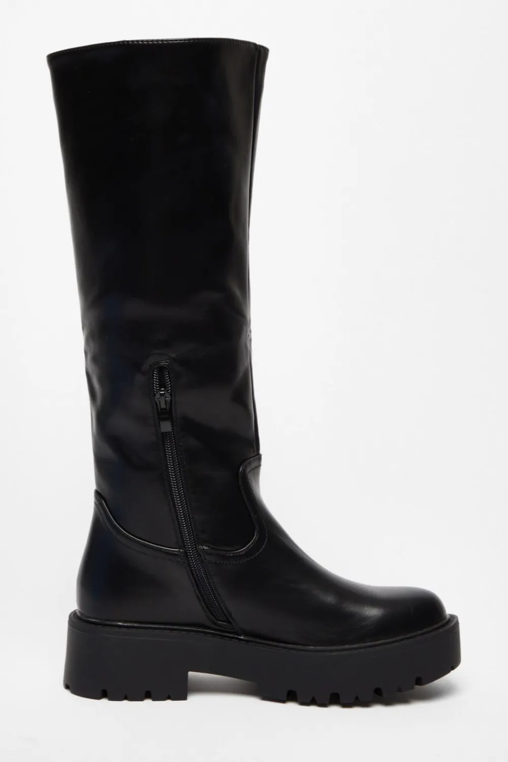 Quiz Boots>Black Chunky Knee High Boots