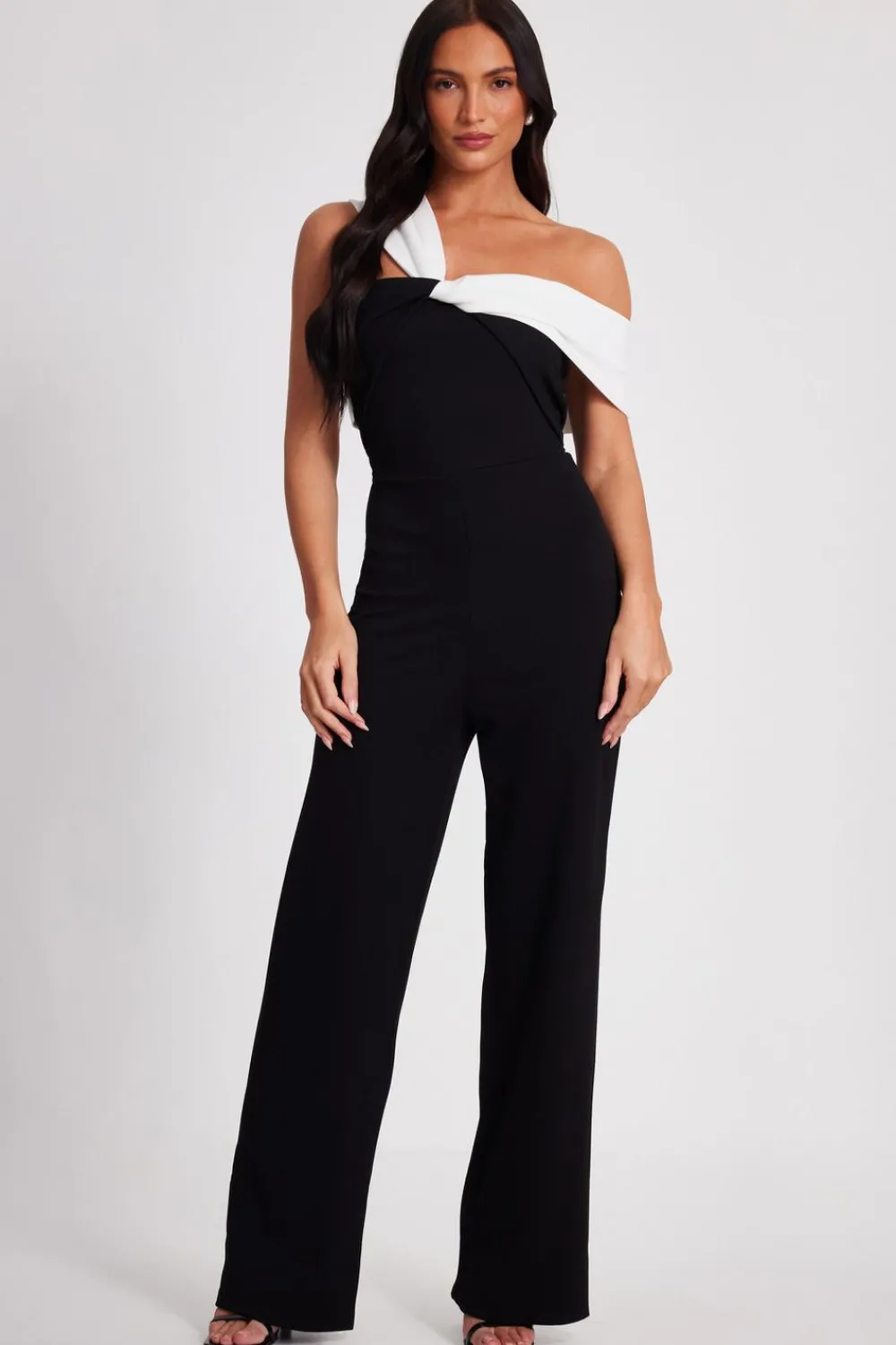 Quiz Occasion Jumpsuits|Evening Jumpsuits>Black Contrast Bardot Jumpsuit