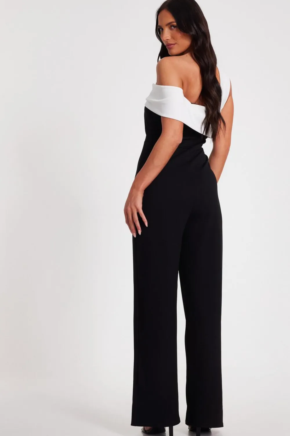 Quiz Occasion Jumpsuits|Evening Jumpsuits>Black Contrast Bardot Jumpsuit