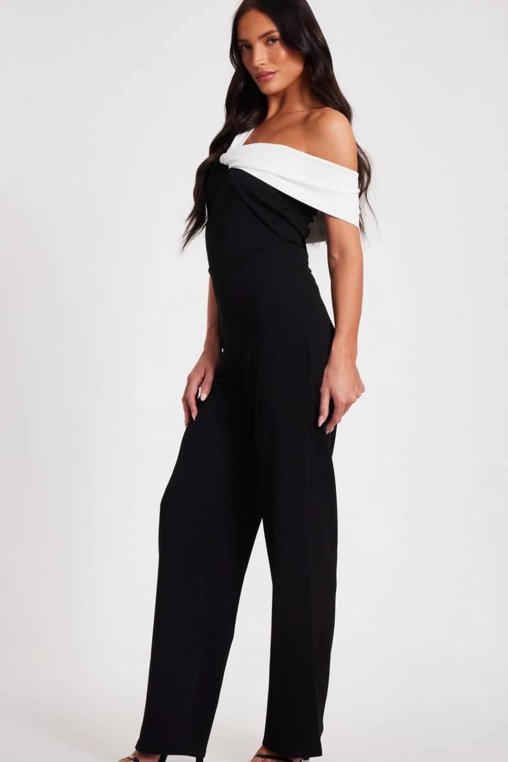Quiz Occasion Jumpsuits|Evening Jumpsuits>Black Contrast Bardot Jumpsuit