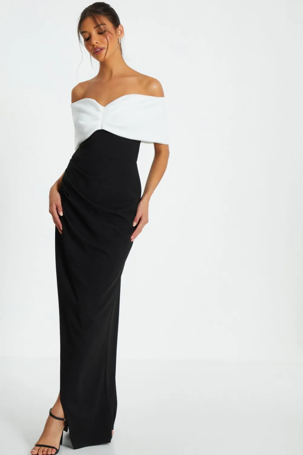 Quiz Prom Dresses|Evening Dresses>Black Contrast Bardot Ruched Maxi Dress