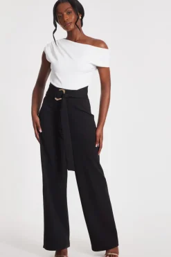 Quiz Occasion Jumpsuits|Going Out Jumpsuits>Black Contrast Palazzo Jumpsuit