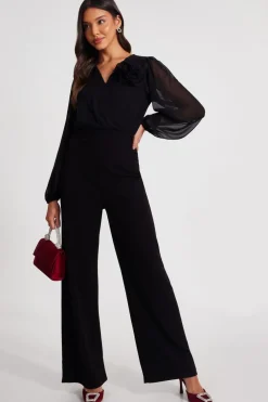 Quiz Going Out Jumpsuits|Evening Jumpsuits>Black Corsage Wide Leg Jumpsuit