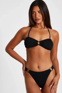 Quiz Holiday Accessories|Summer Clothes>Black Crinkle Ring Bikini Top