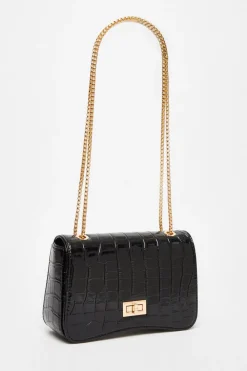 Quiz Bags|Day At The Races>Black Croc Cross Body Bag