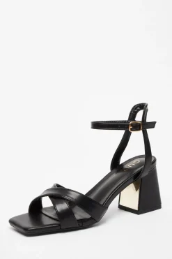 Quiz Heels>Black Cross Strap Heeled Sandal