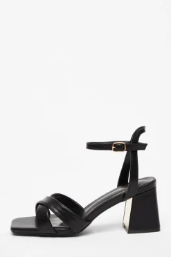 Quiz Heels>Black Cross Strap Heeled Sandal