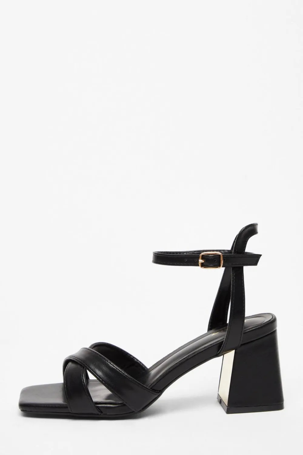 Quiz Heels>Black Cross Strap Heeled Sandal