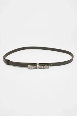 Quiz Belts>Black Diamante Bow Belt