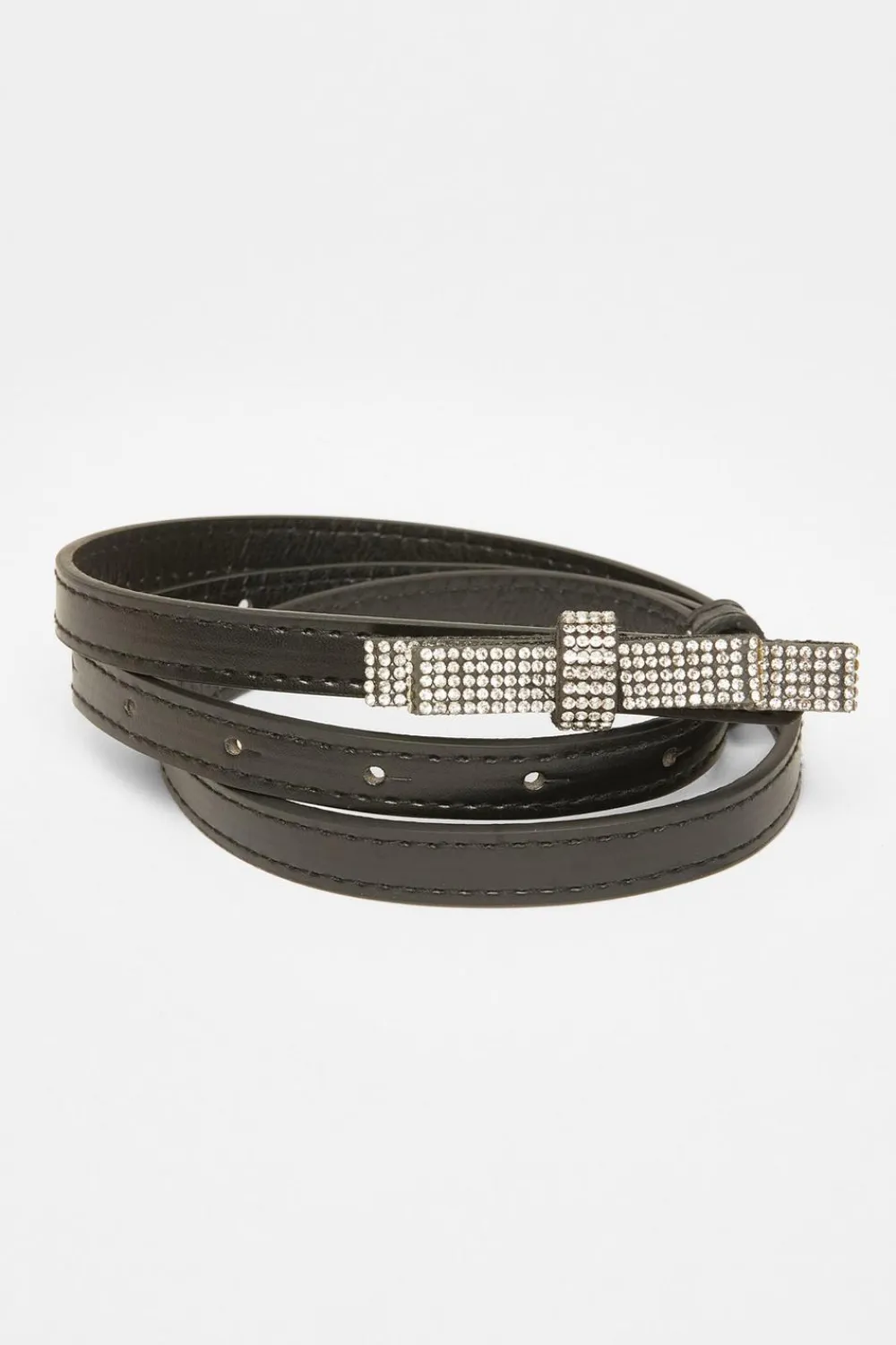 Quiz Belts>Black Diamante Bow Belt