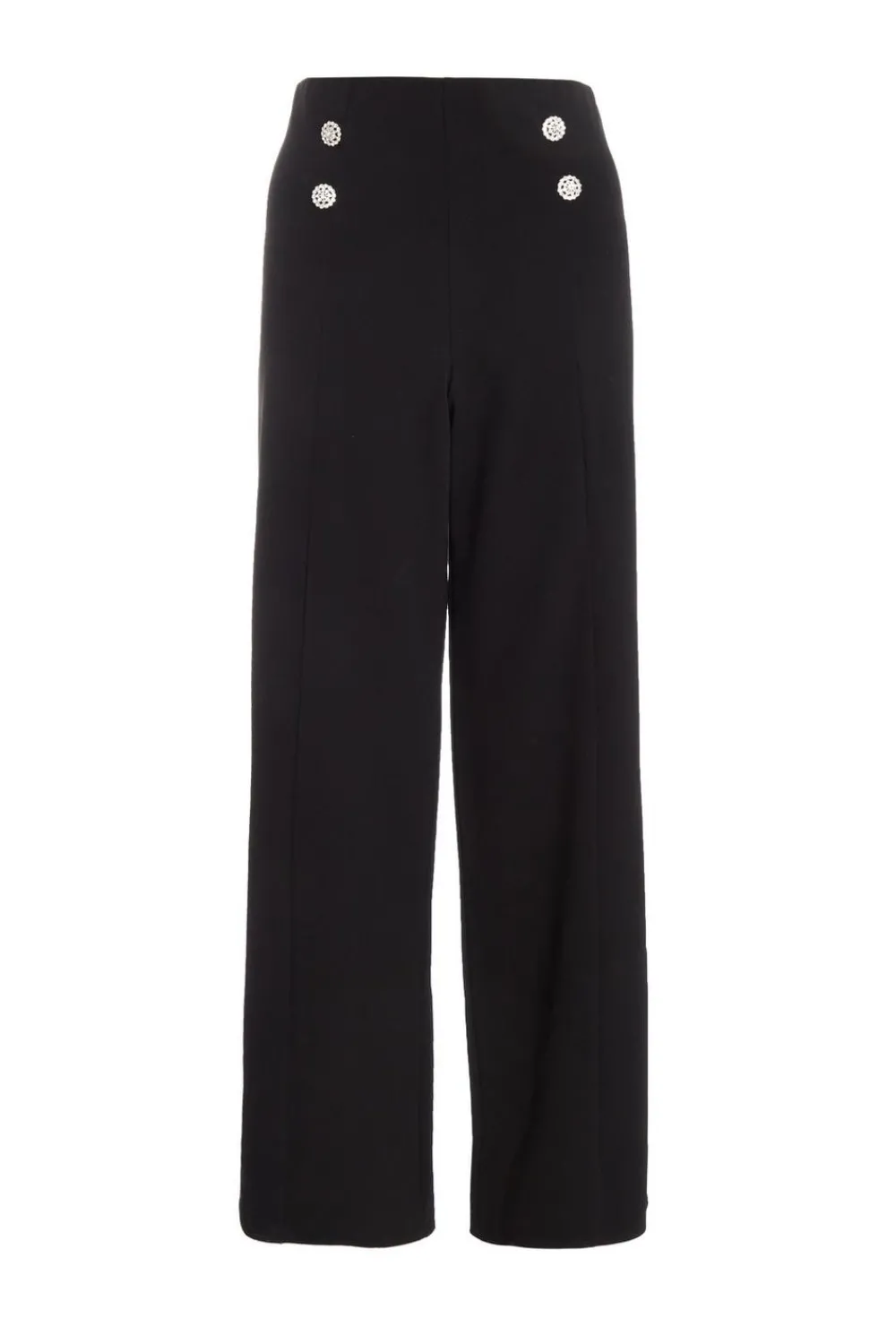 Quiz Christening Guest|Trousers>Black Diamante Button Palazzo Trousers