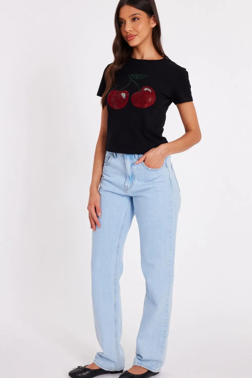 Quiz T-Shirts|Going Out Tops>Diamante Cherry Top