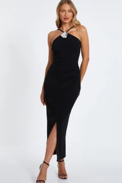 Quiz Florals|Occasion Dresses>Black Diamante Corsage Midi Dress
