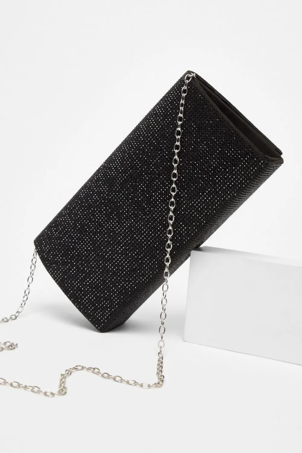 Quiz Wedding Accessories|Bags>Black Diamante Embellished Clutch Bag