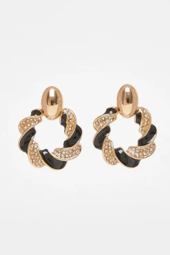 Quiz Jewellery|Earrings>Black Diamante Enamel Earrings