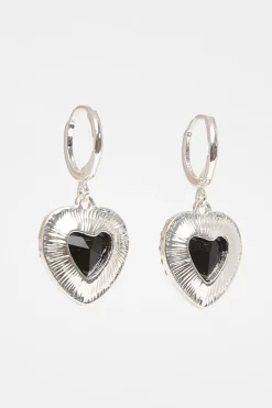 Quiz Wedding Accessories|Jewellery>Black Diamante Heart Hoop Earrings