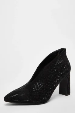 Quiz Boots>Black Diamante Heeled Shoe Boots
