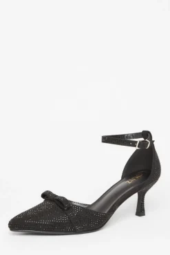 Quiz Sandals|Occasion Shoes>Black Diamante Low Court Heels