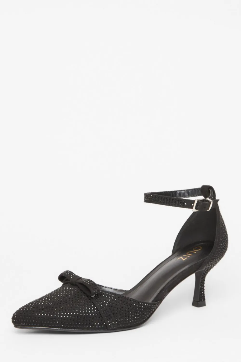 Quiz Sandals|Occasion Shoes>Black Diamante Low Court Heels