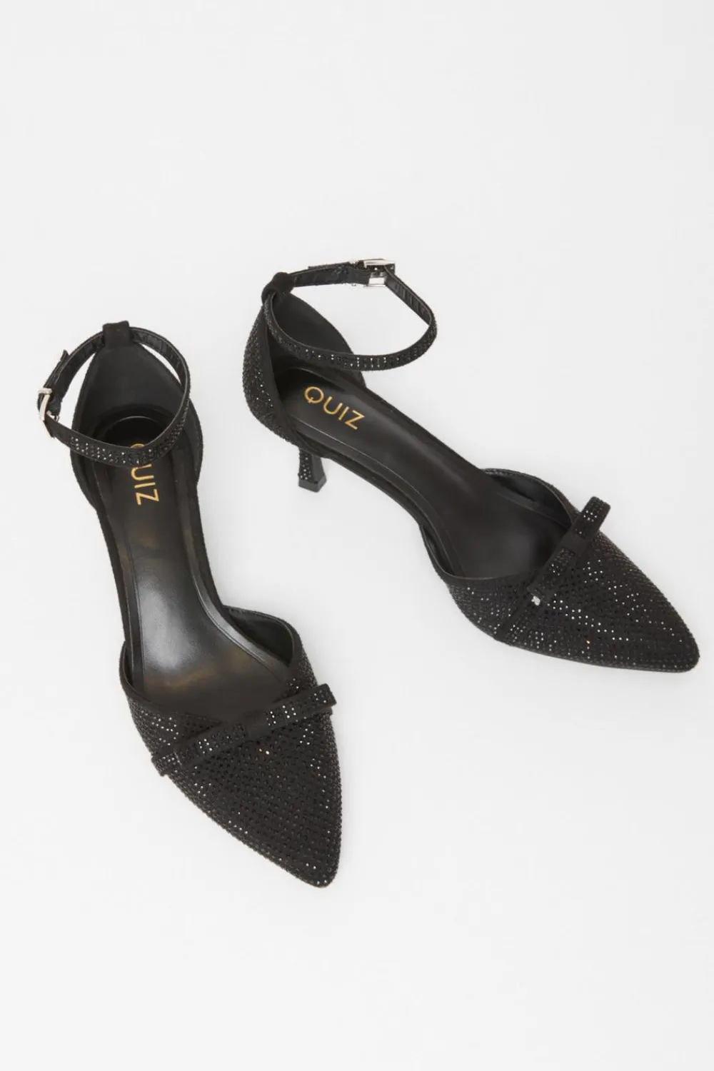 Quiz Sandals|Occasion Shoes>Black Diamante Low Court Heels
