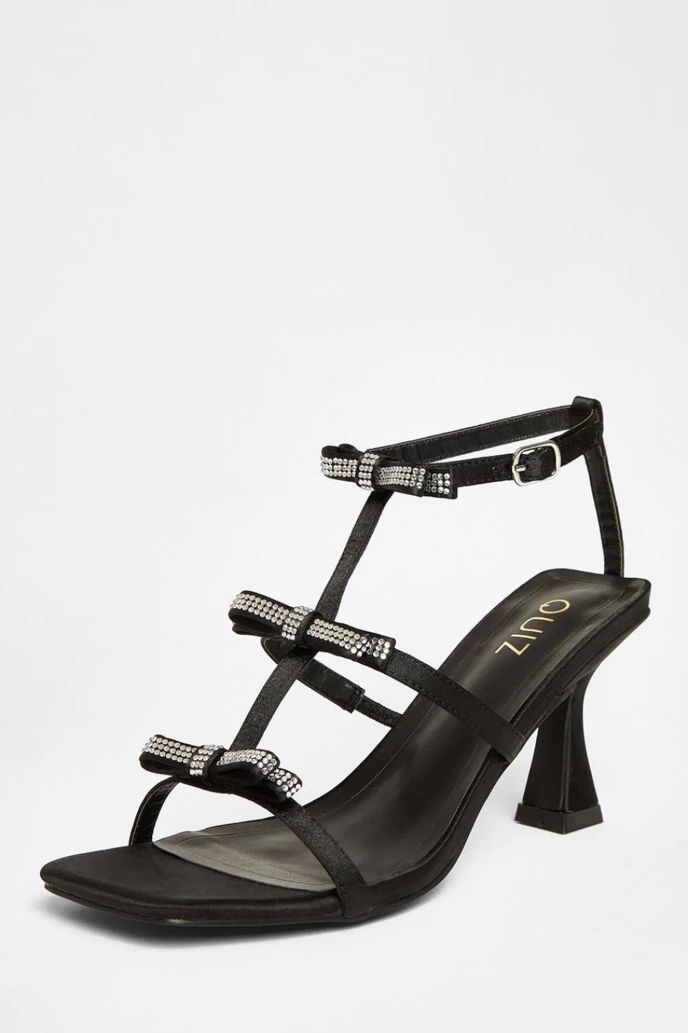 Quiz Sandals|Heels>Black Diamante Multi Bow Heeled Sandal