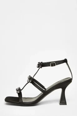 Quiz Sandals|Heels>Black Diamante Multi Bow Heeled Sandal