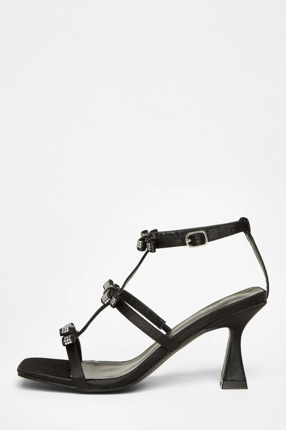 Quiz Sandals|Heels>Black Diamante Multi Bow Heeled Sandal