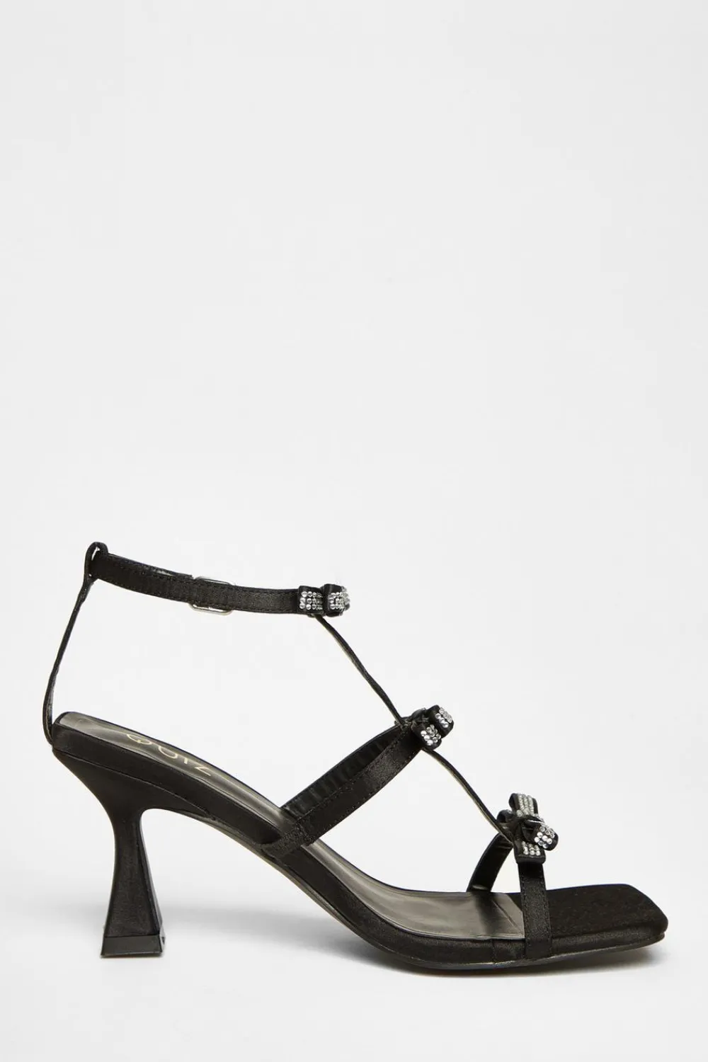 Quiz Sandals|Heels>Black Diamante Multi Bow Heeled Sandal