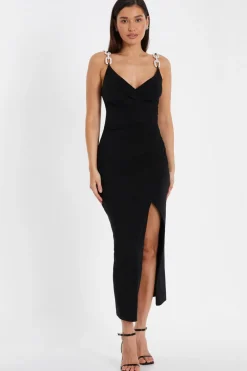 Quiz Evening Dresses|Wrap Dresses>Diamante Ruched Midi Dress