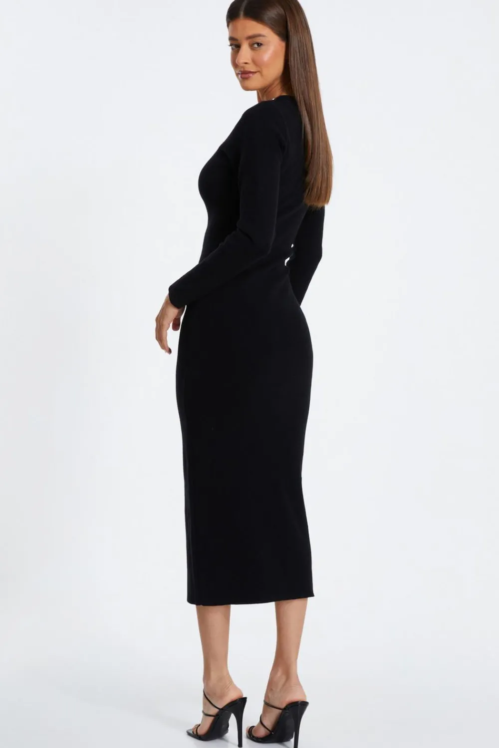 Quiz Midi Dresses|Black Dresses>Black Diamante Trim Jumper Dress