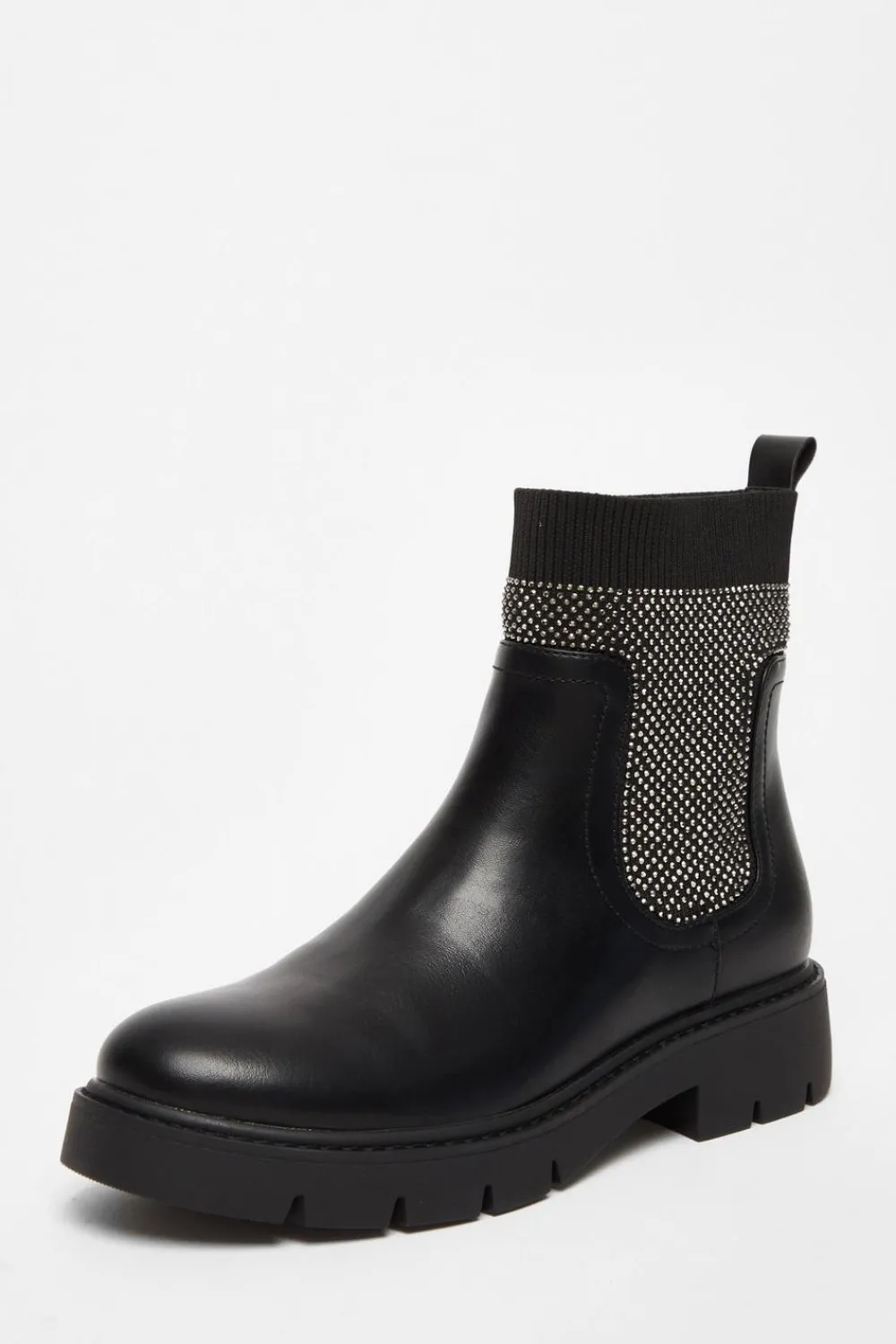 Quiz Boots>Black Embellished Chunky Ankle Boots