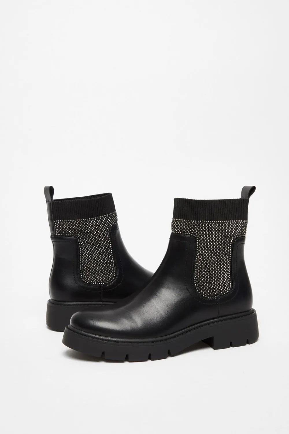 Quiz Boots>Black Embellished Chunky Ankle Boots