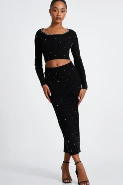Quiz Knitwear|Jumpers>Black Embellished Knit Cropped Jumper