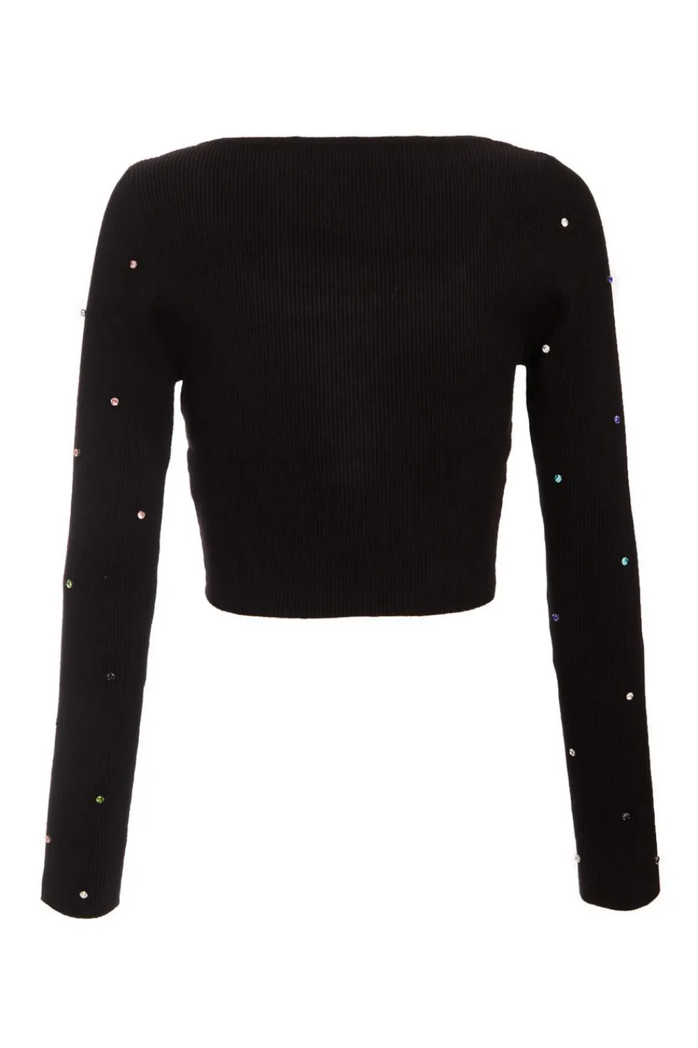 Quiz Knitwear|Jumpers>Black Embellished Knit Cropped Jumper