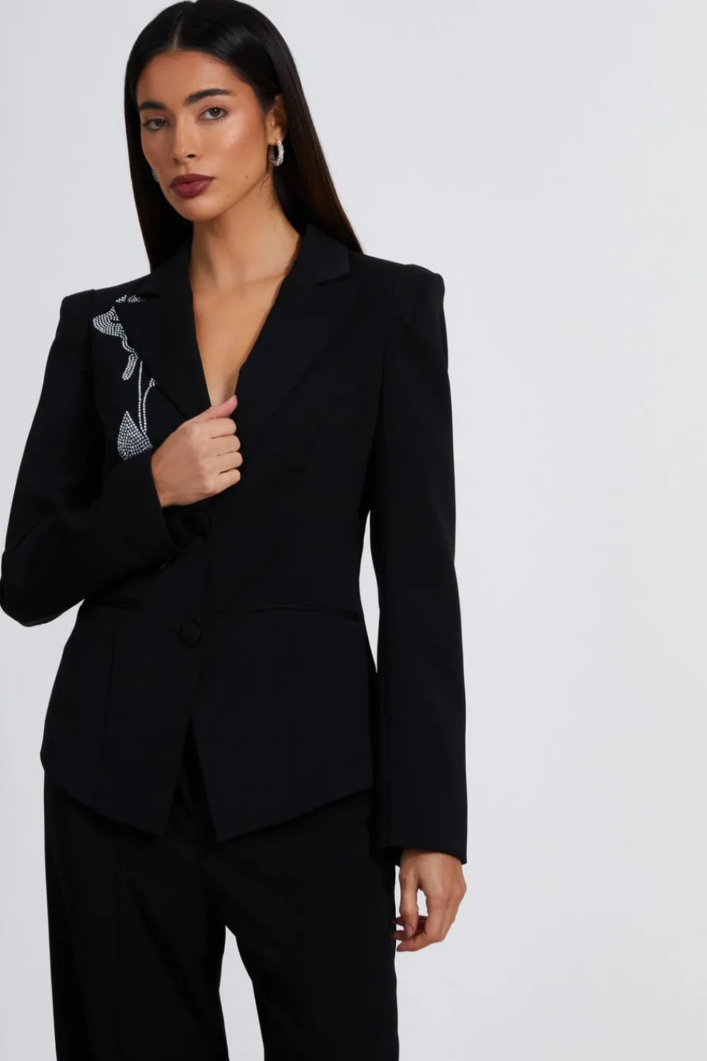Quiz Jackets & Coats|Blazers>Black Embellished Tailored Blazer