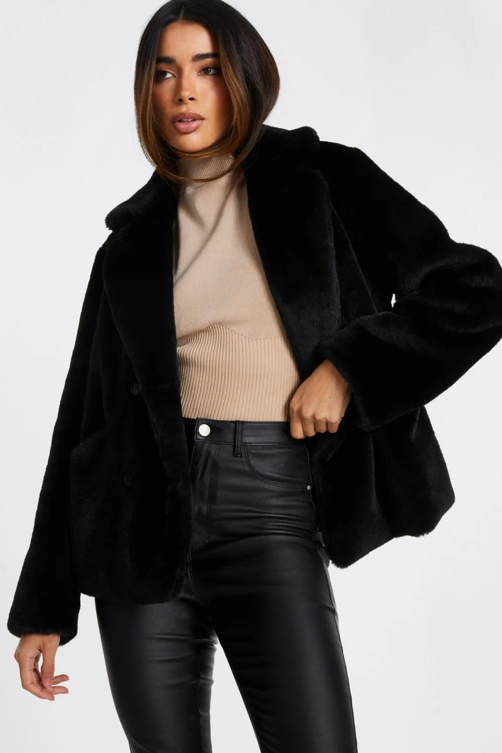Quiz Jackets & Coats|Going Out>Black Faux Fur Jacket