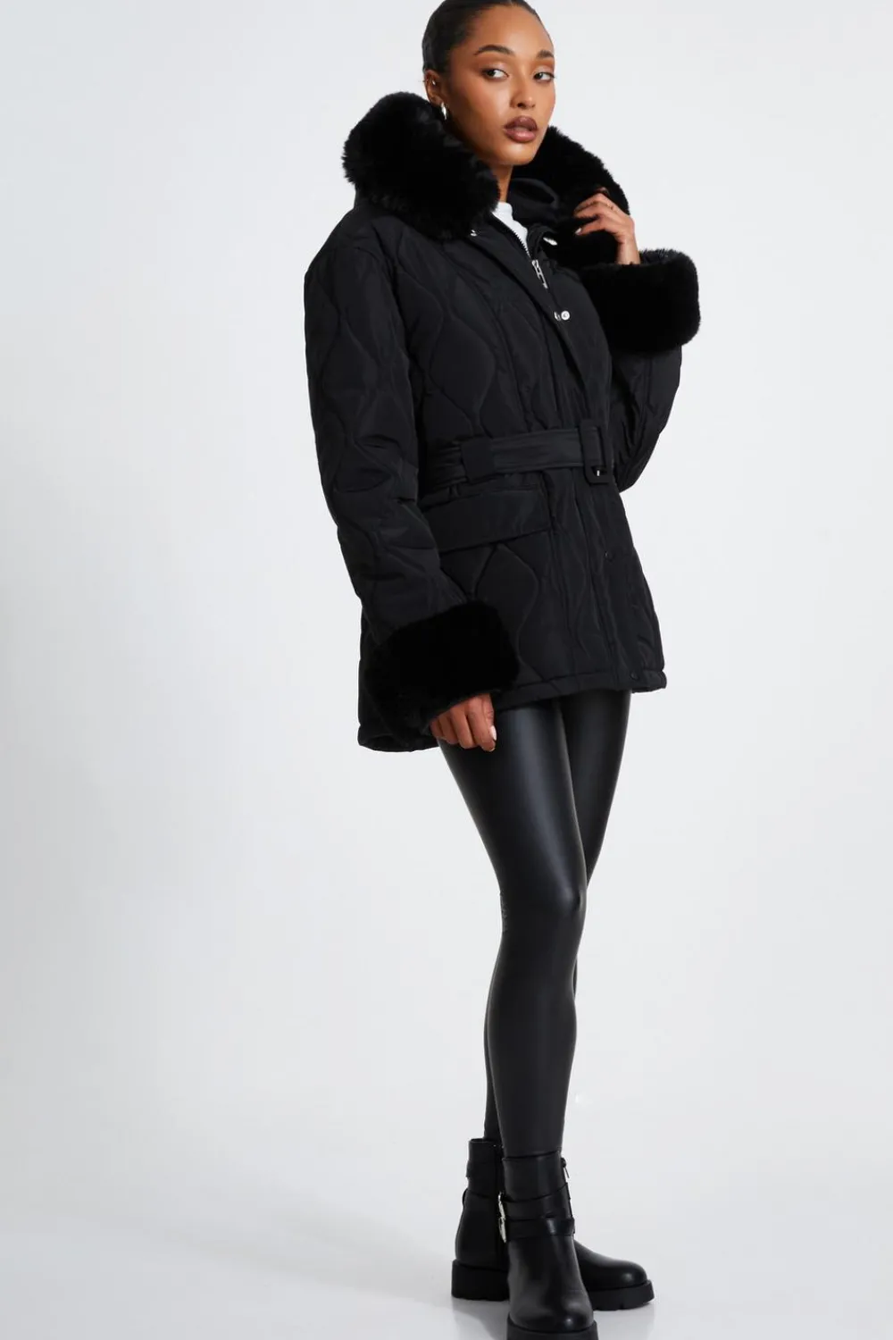 Quiz Jackets & Coats|Casual Clothing>Faux Fur Trim Jacket