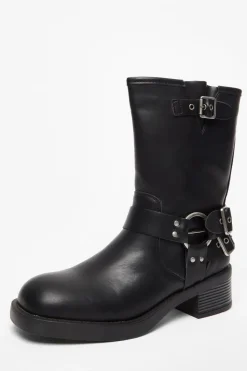 Quiz Boots>Black Faux Leather Biker Boots