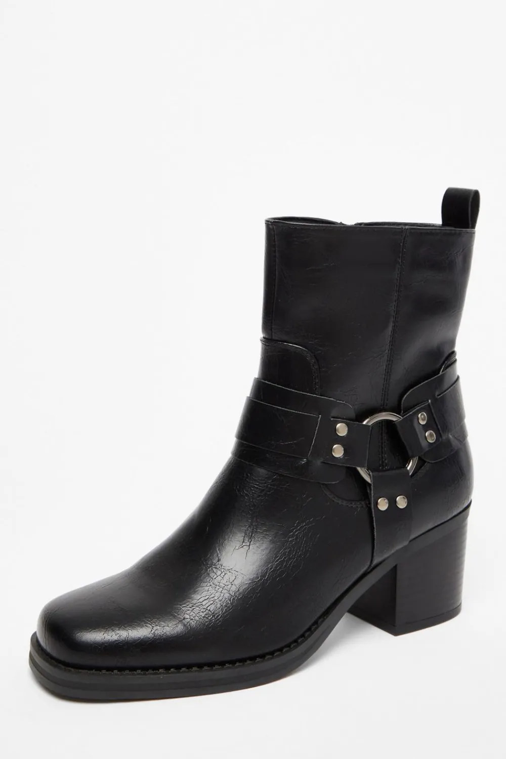 Quiz Boots>Black Faux Leather Buckle Ankle Boots