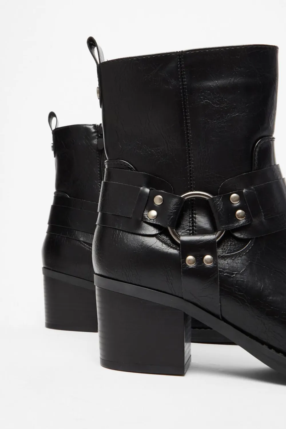 Quiz Boots>Black Faux Leather Buckle Ankle Boots