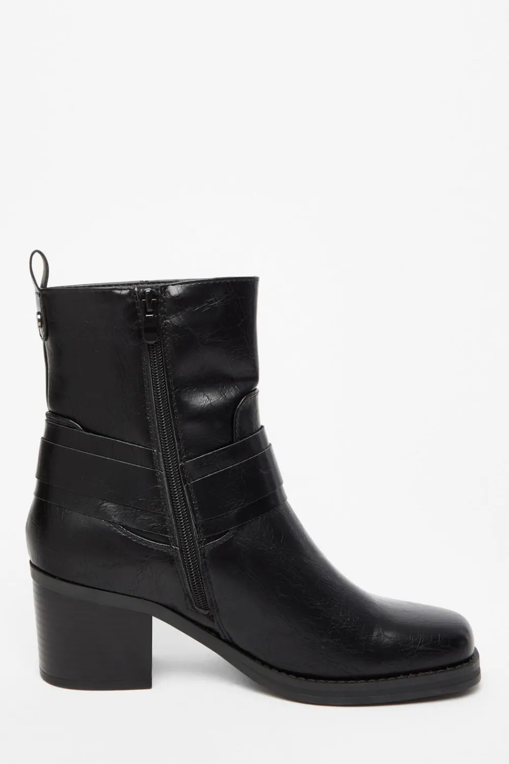 Quiz Boots>Black Faux Leather Buckle Ankle Boots