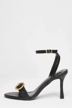 Quiz Heels>Faux Leather Buckle Heels