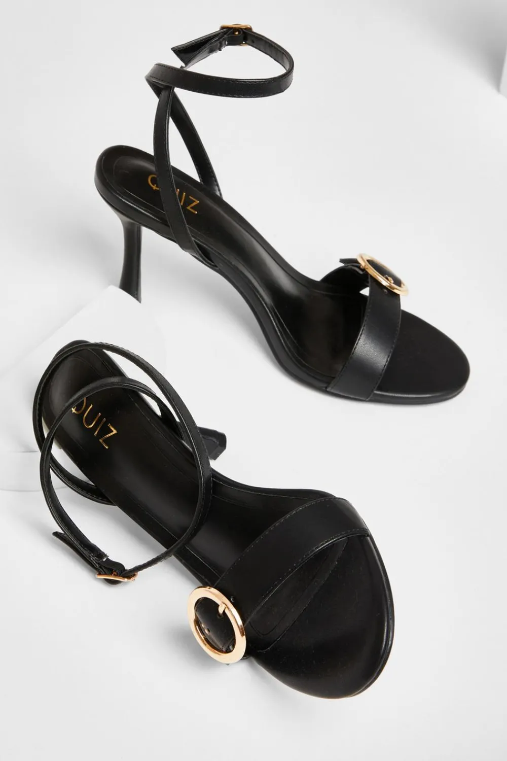 Quiz Heels>Faux Leather Buckle Heels
